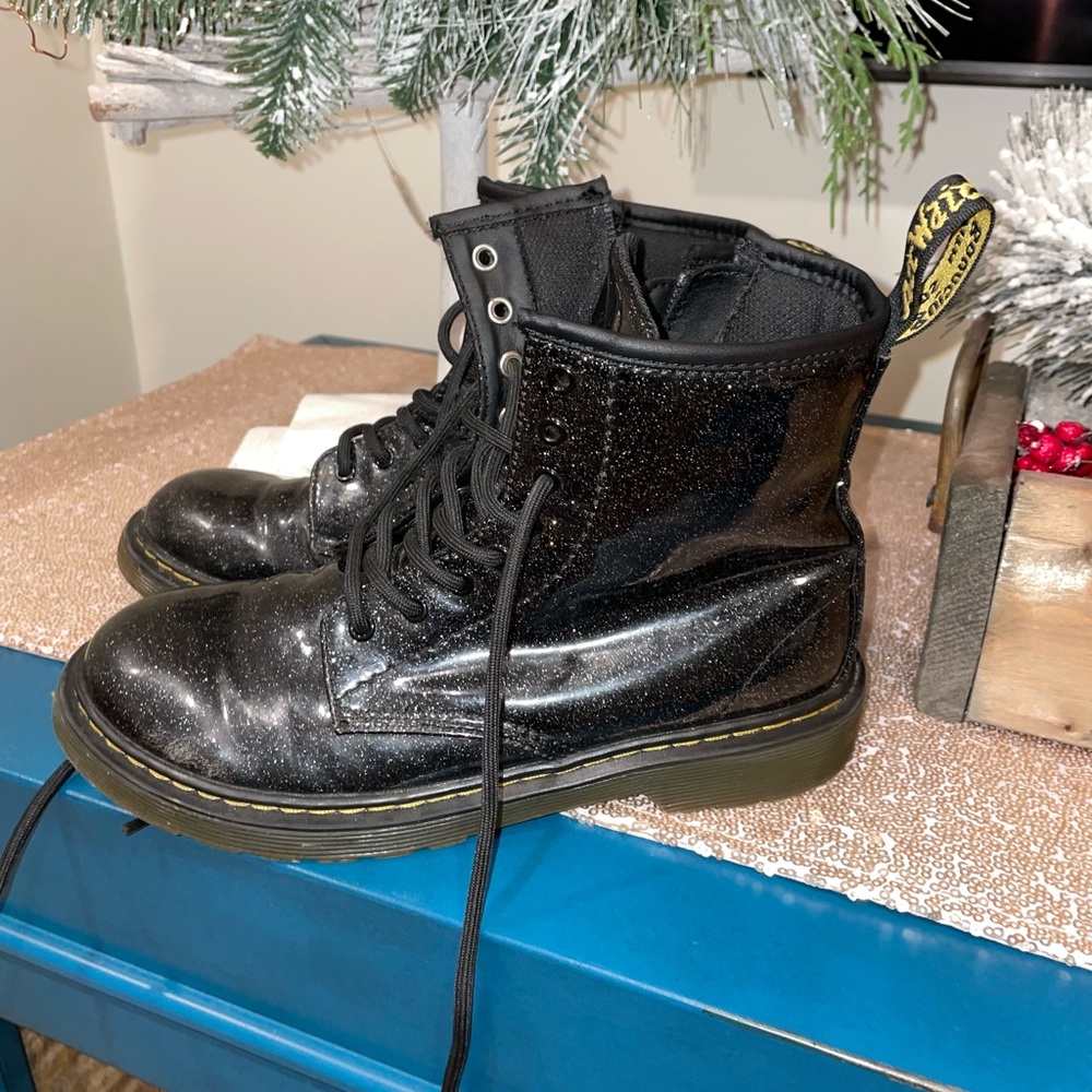 doc martens black glitter combat boots size 5